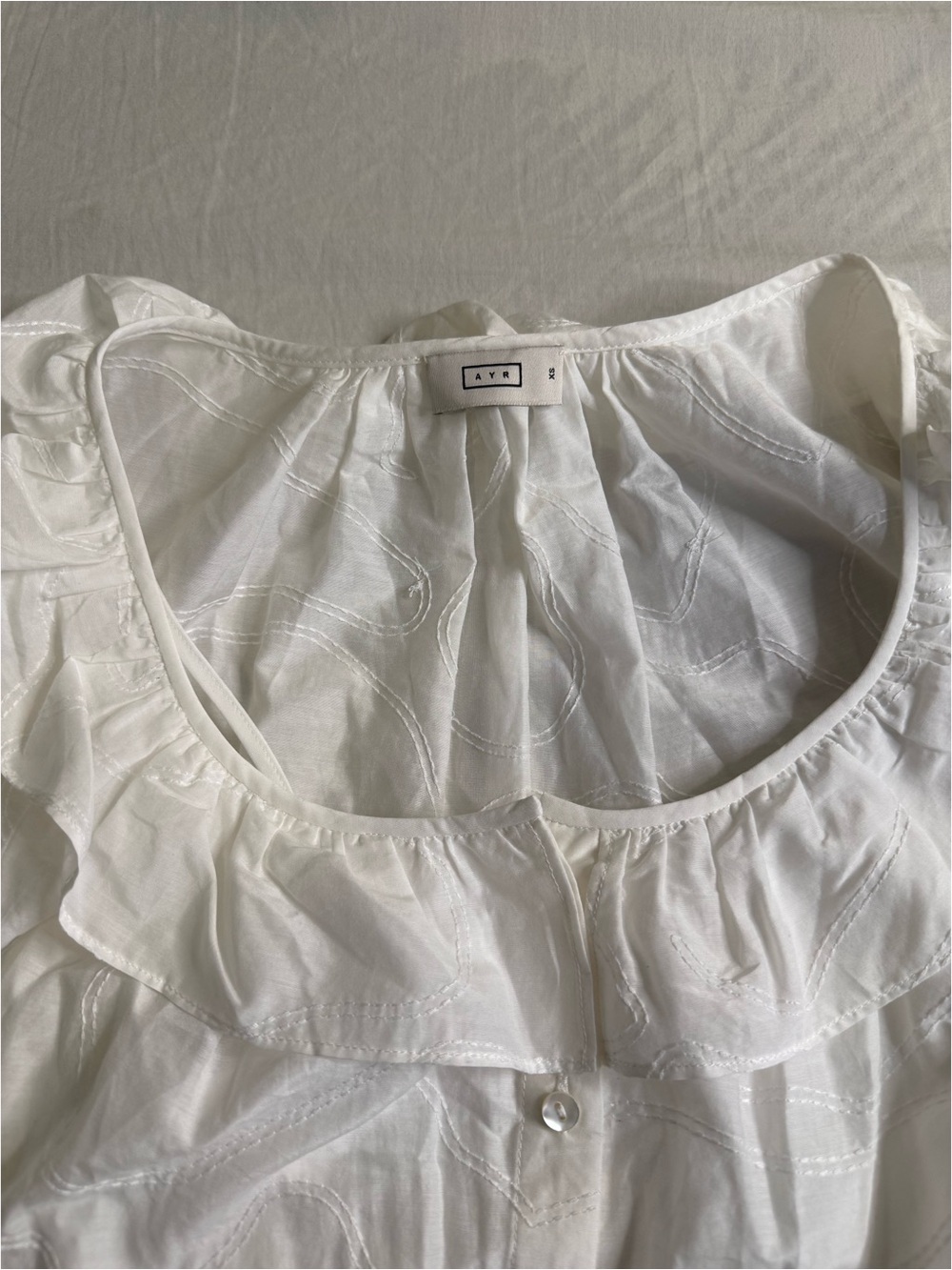 White Ruffle Scoop-Neck Button Front Top - Picture 4 of 5